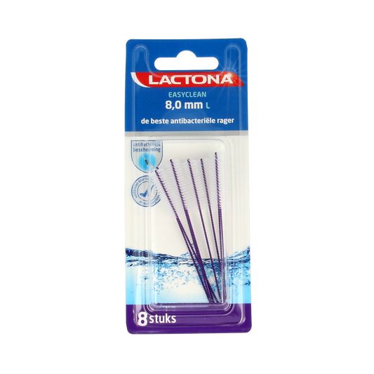 Lactona Easyclean L 8.0mm dental floss picks and interdental cleaners, 8 pieces, designed for effective oral hygiene.