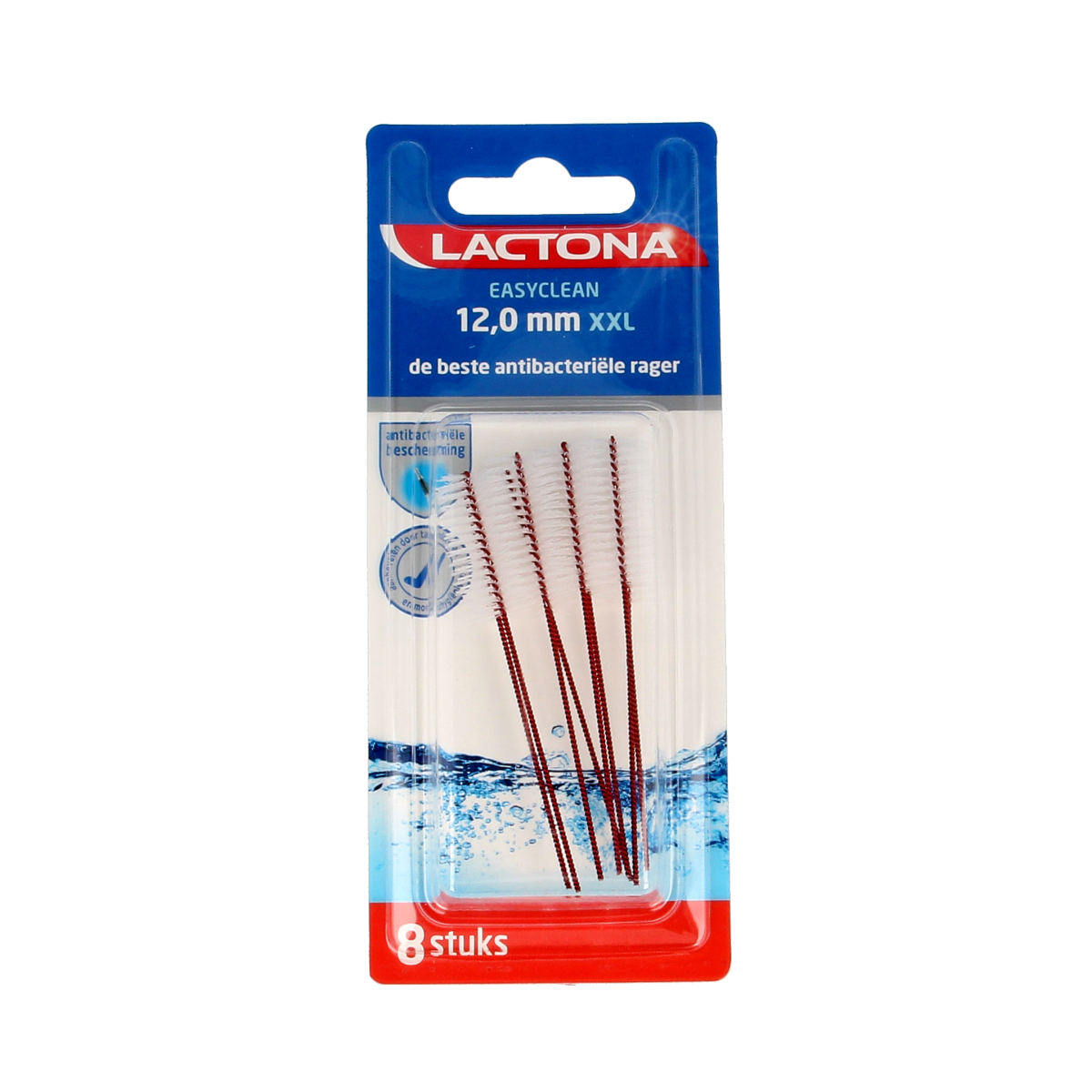 Lactona Easyclean XXL 12.0mm dental floss packs for oral hygiene and brushing control, shown in a set of 8 pieces.