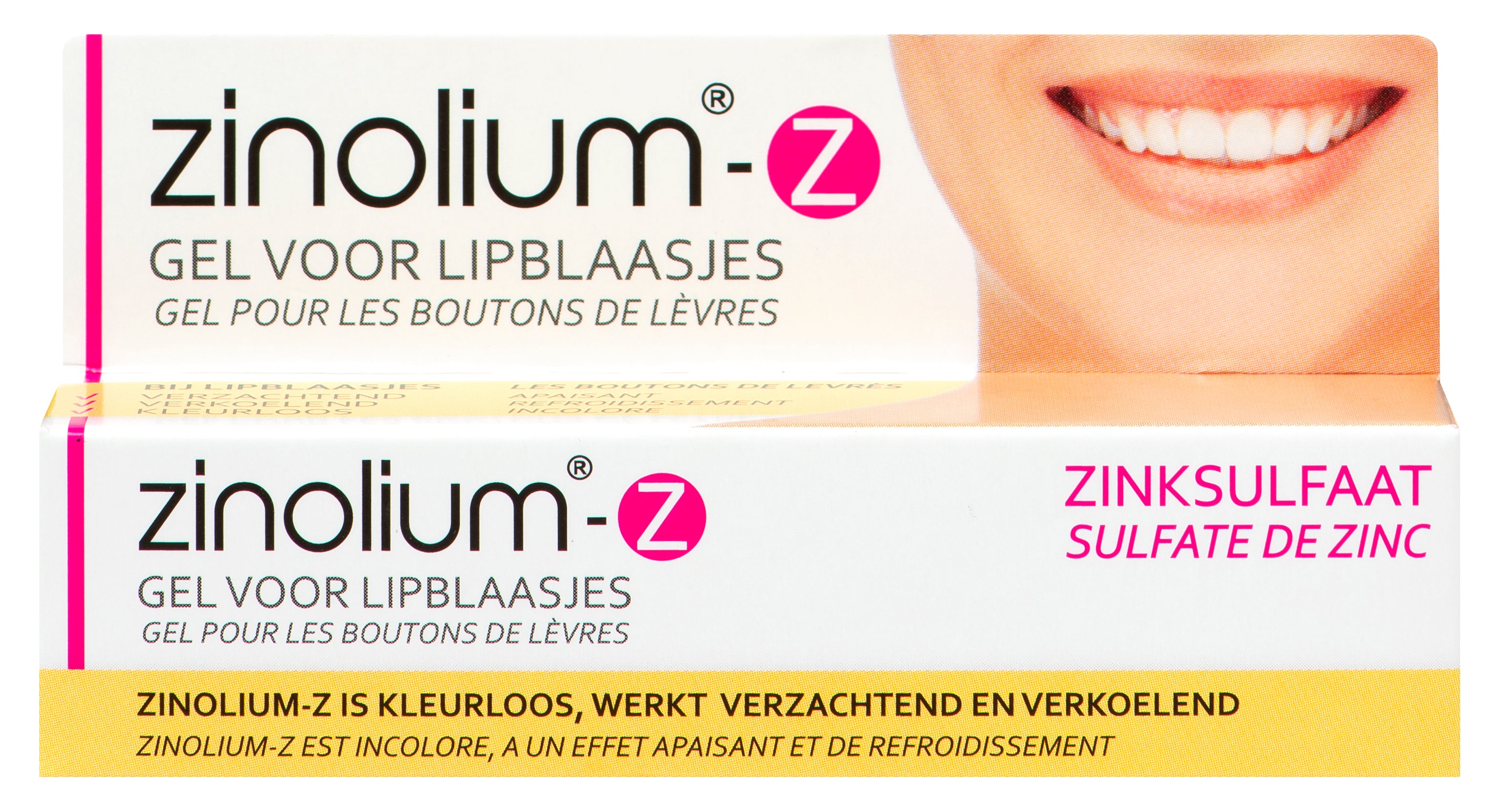 Zinolium Z lip care product with zinc sulfate, 5 grams, shown in a close-up image highlighting the packaging and product texture.