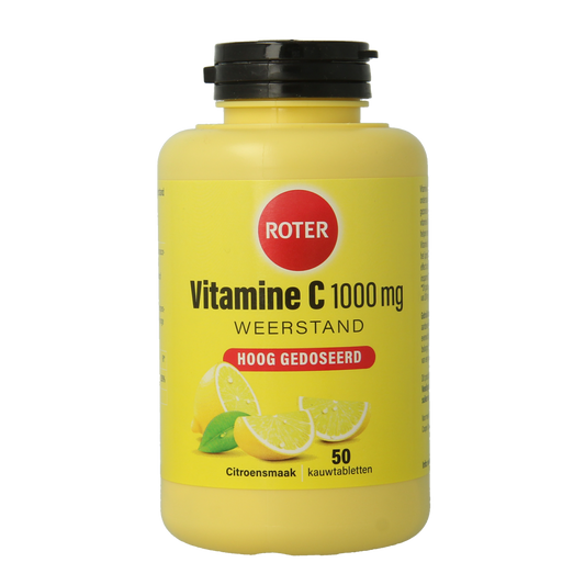 Roter Vitamine C 1000mg chewable tablets, natural vitamin supplement in a bottle, shown in the product image.