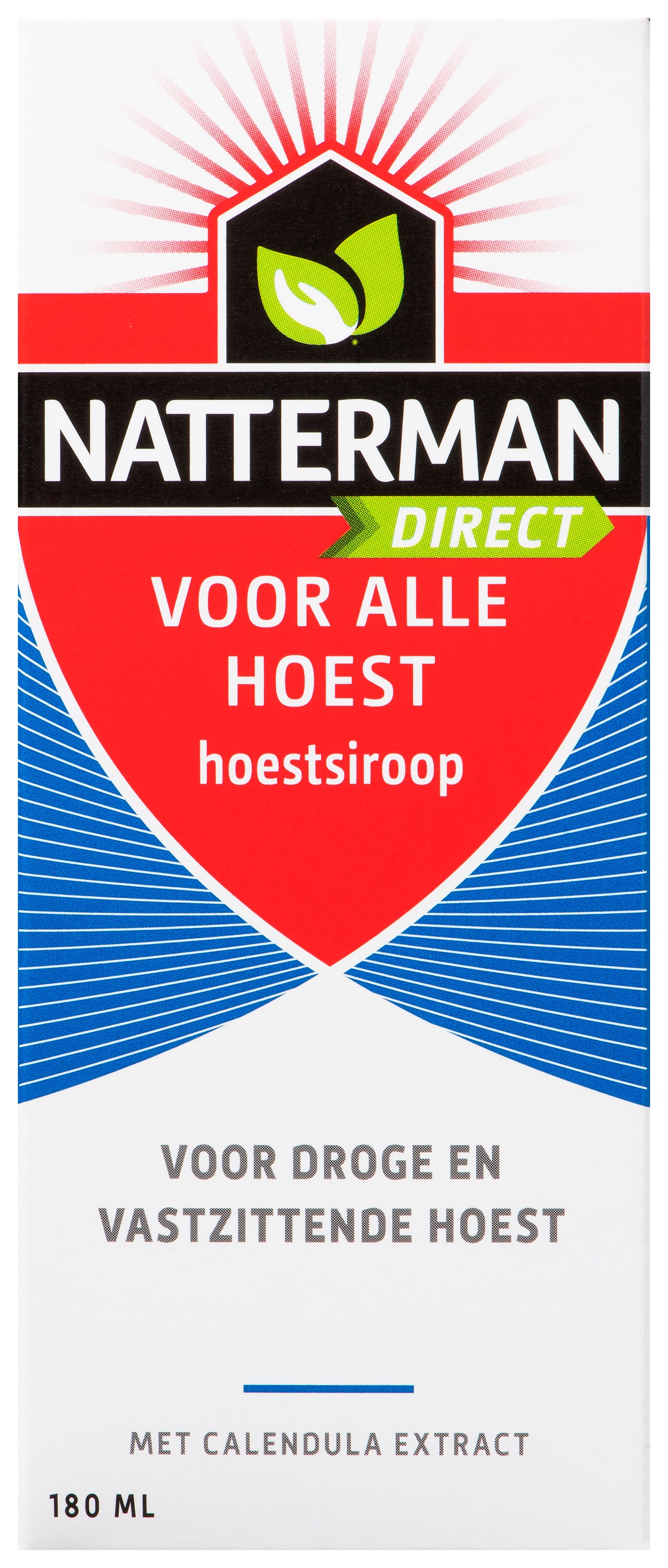 Natterman Voor alle hoest syrup bottle, 180ml, with label and cap visible, designed to soothe coughs and throat discomfort.