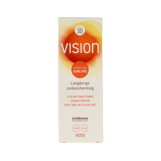 Vision High SPF30 sunscreen lotion in a 50ml tube, providing sun protection with a smooth, lightweight texture.