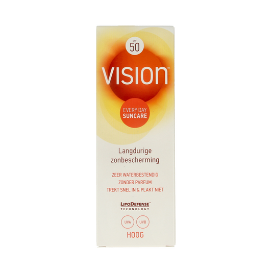 Vision High SPF50 sun lotion in a 90ml bottle, providing strong sun protection with a smooth, lightweight texture.