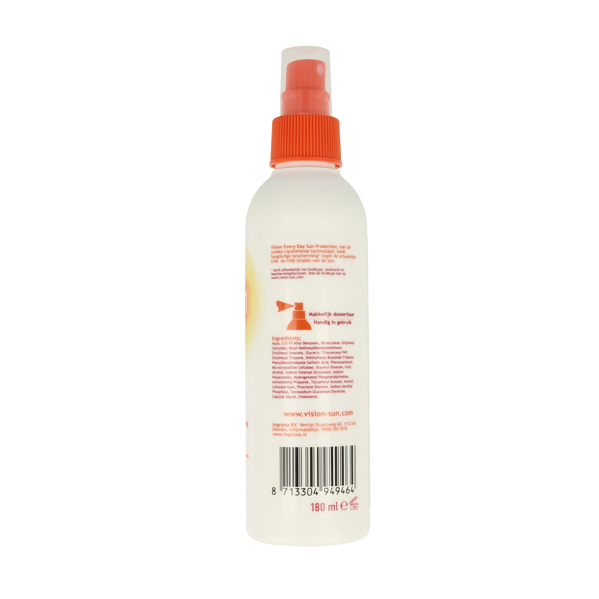 Vision High SPF30 sunscreen spray, 180ml, in a sleek bottle, designed for effective sun protection.