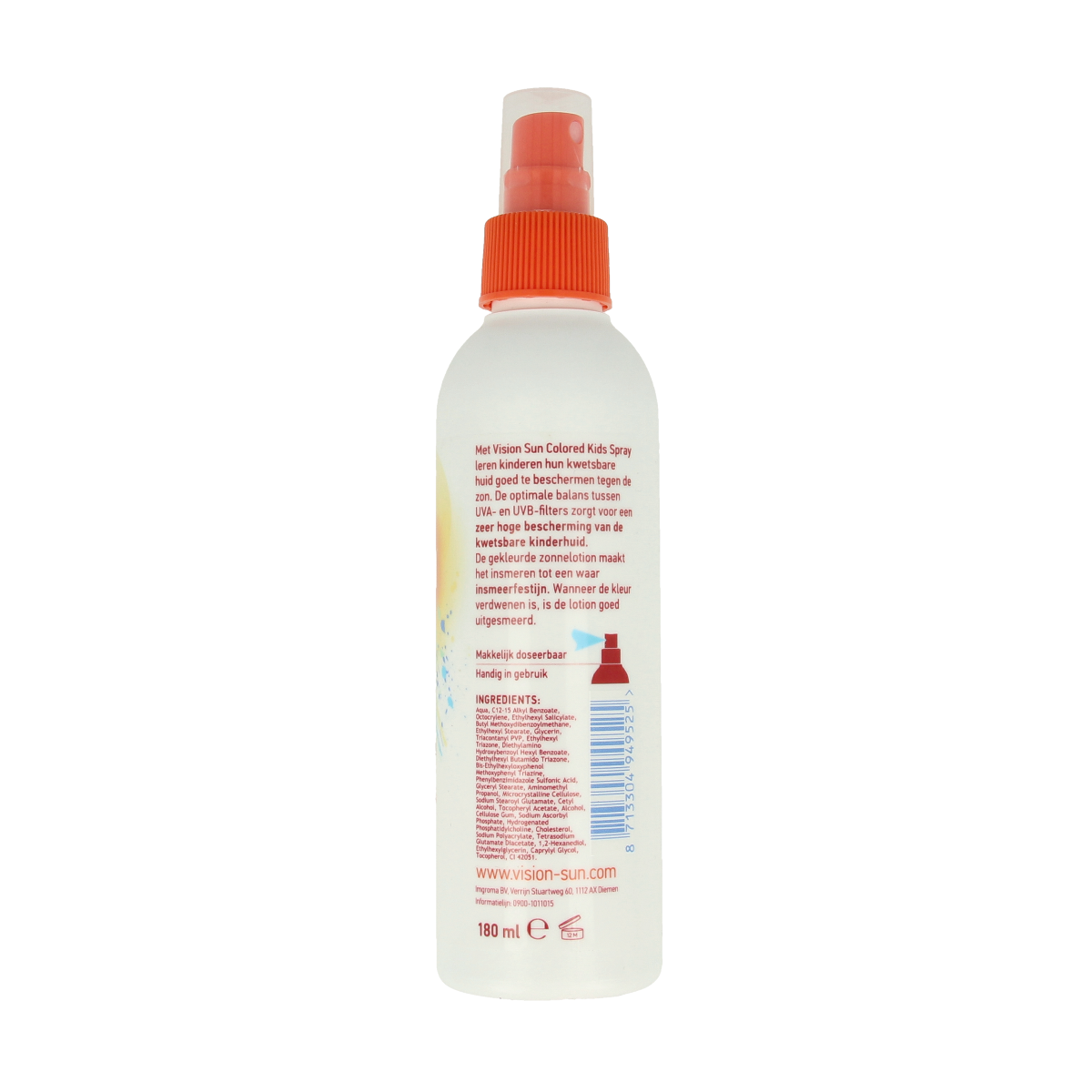 Vision Kids SPF50+ spray sunscreen bottle in 180ml with bright packaging and spray nozzle for easy application