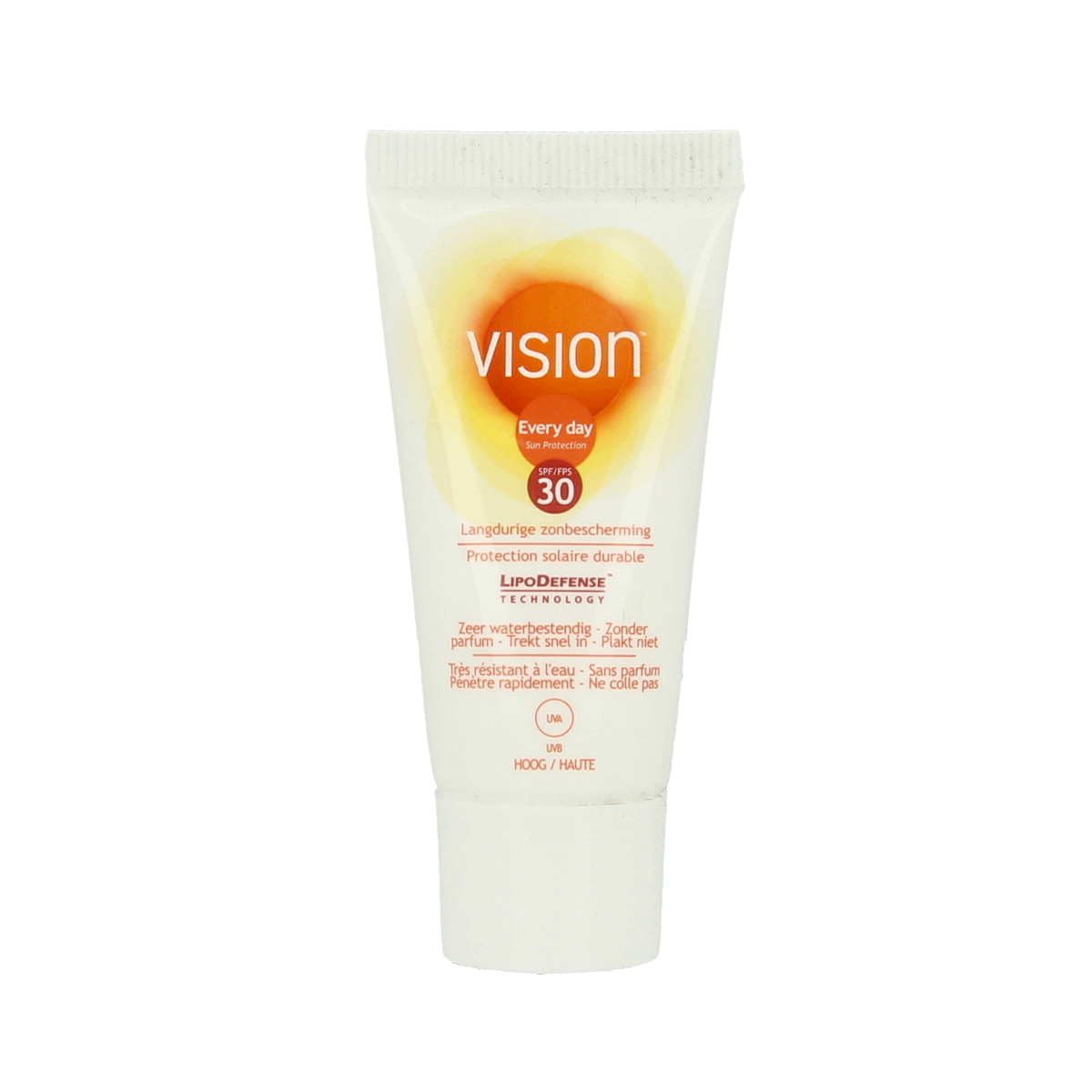 Vision High mini SPF30 sun lotion in 15ml tube, ideal for face and body protection from UV rays.
