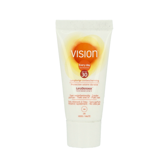 Vision High mini SPF30 sun lotion in 15ml tube, ideal for face and body protection from UV rays.