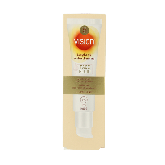 Vision Face Fluid SPF30 sunscreen in 50ml bottle, lightweight sun protection for face with broad-spectrum SPF.