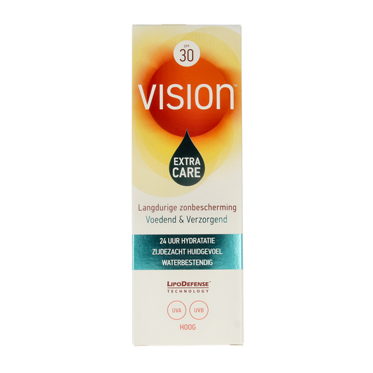 Vision Extra Care SPF30 sun lotion bottle, 180ml, sun protection product with broad-spectrum SPF from the Vision brand.