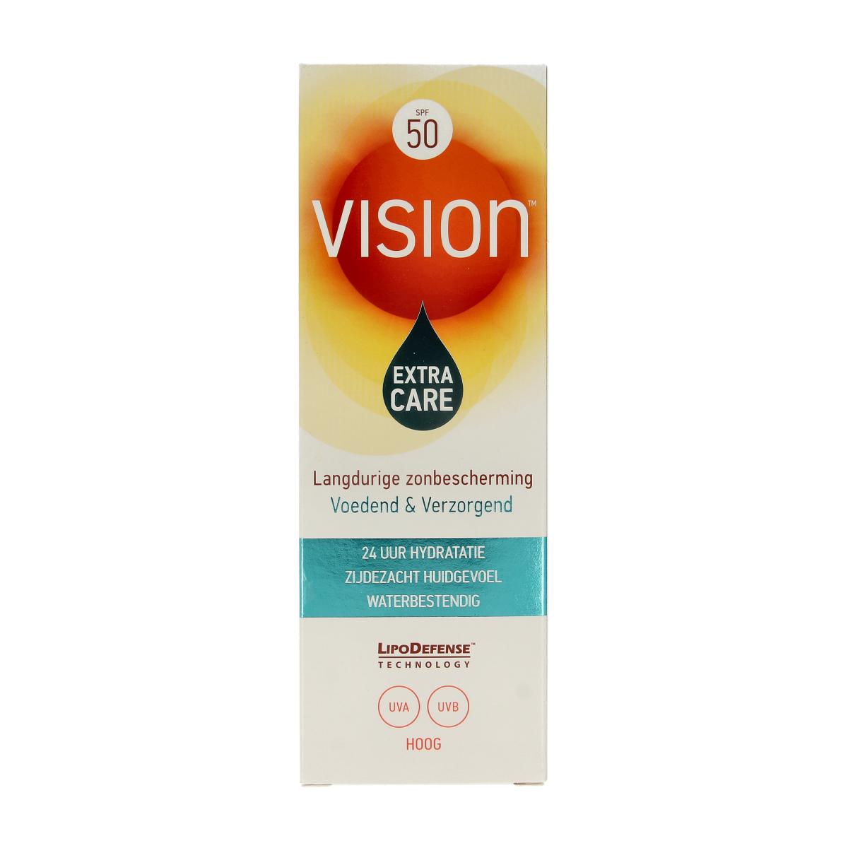 Vision High Extra Care SPF50 sun lotion bottle, 180ml, with broad-spectrum sun protection and nourishing formula.
