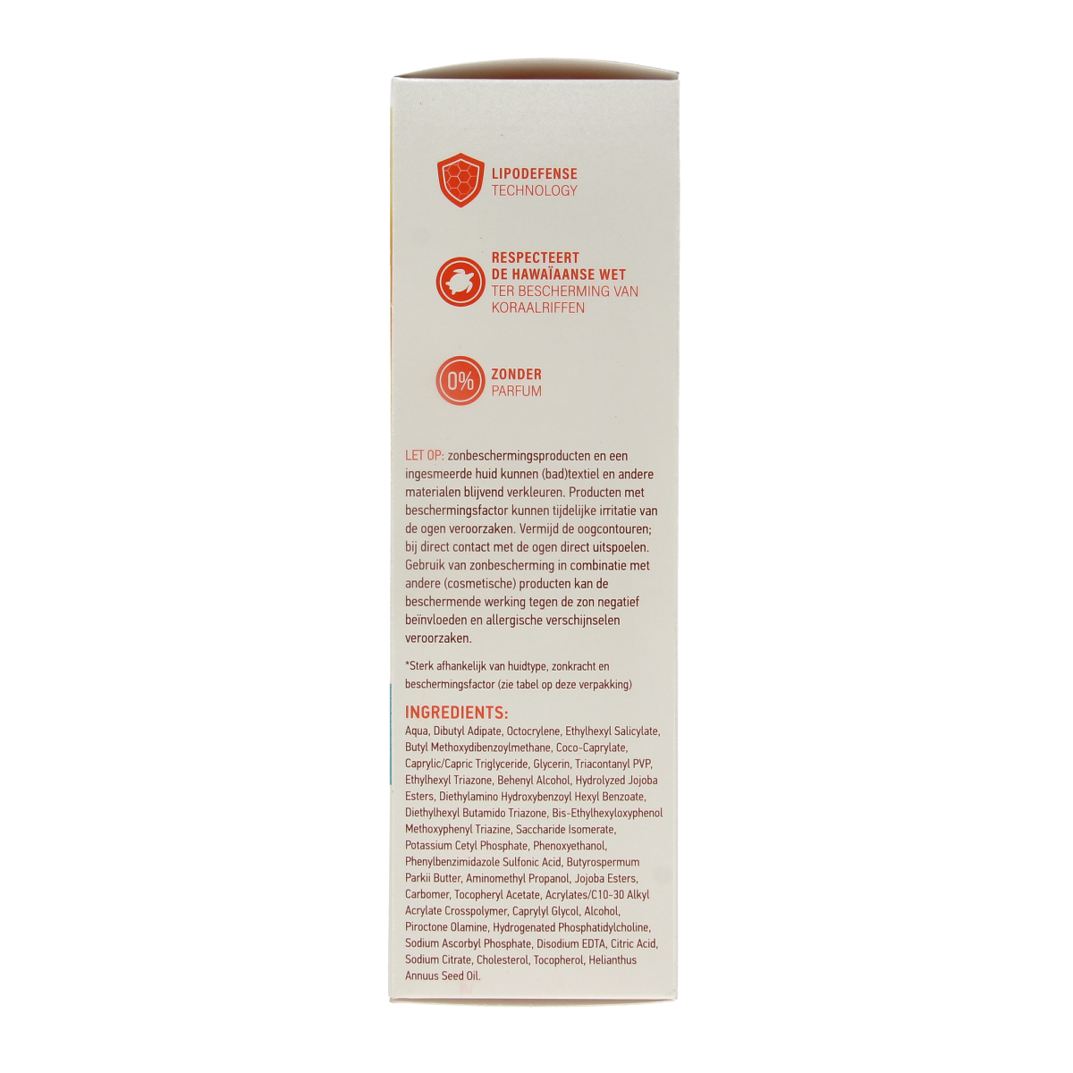 Vision High Extra Care SPF50 sunscreen in 180ml tube, with protective Zonnen packaging and product details visible.