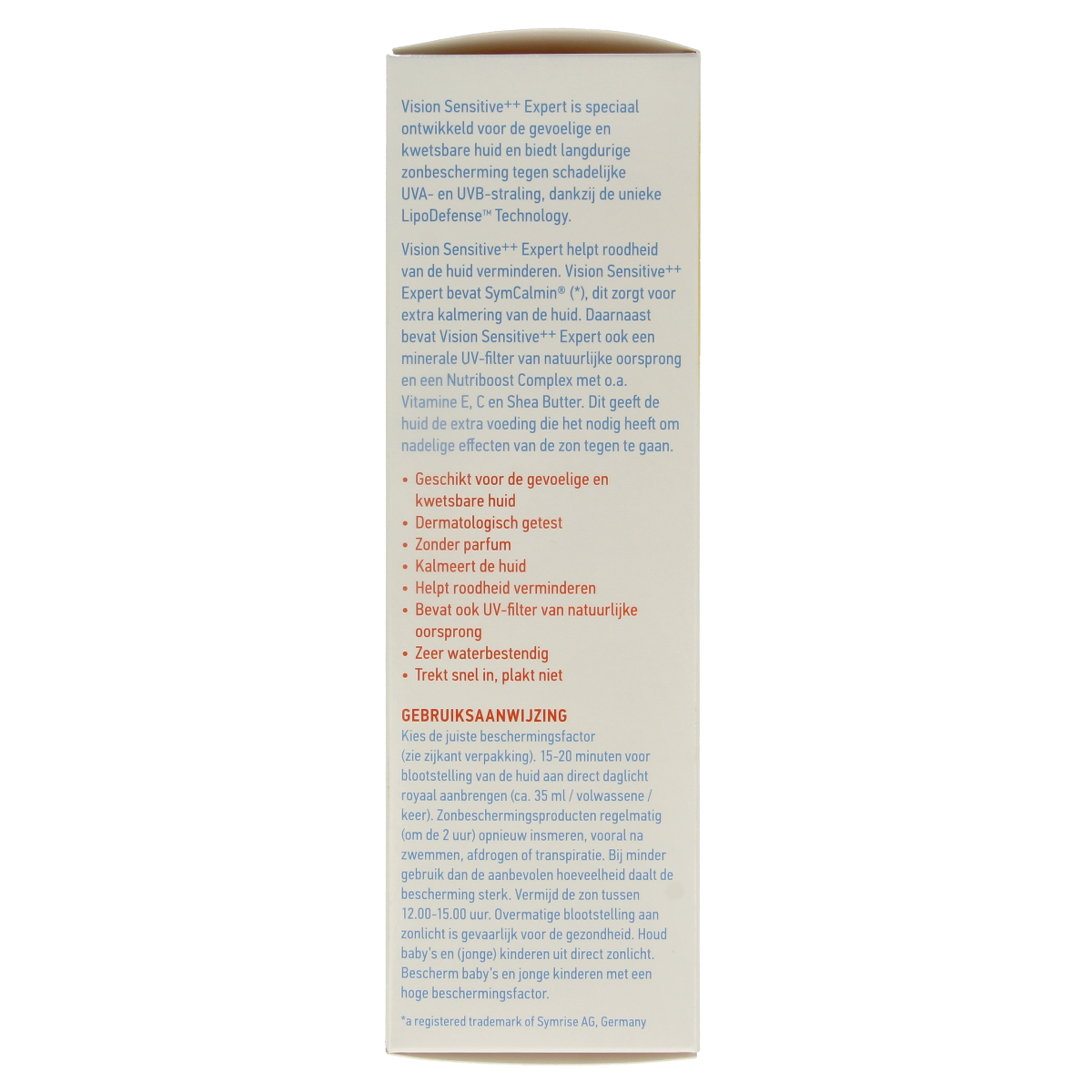 Vision high sensitive SPF30 sunscreen lotion, 180ml, in a white bottle with a blue cap, suitable for sensitive skin.