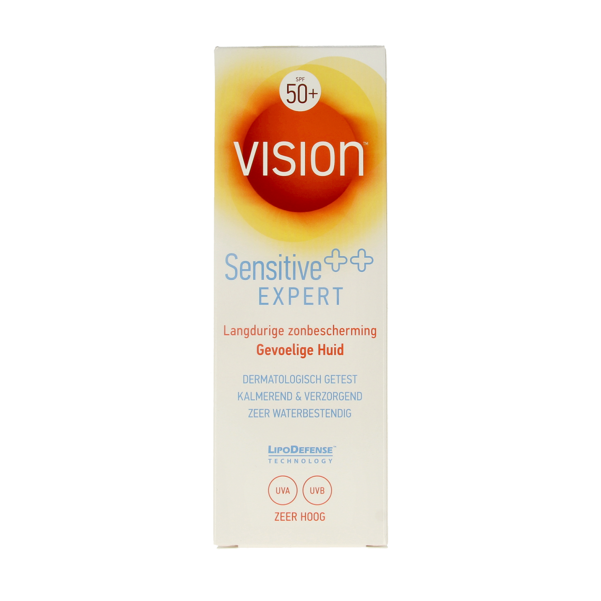 Vision High Sensitive SPF50+ sun lotion in a 185ml bottle, designed for sensitive skin with broad-spectrum sun protection.
