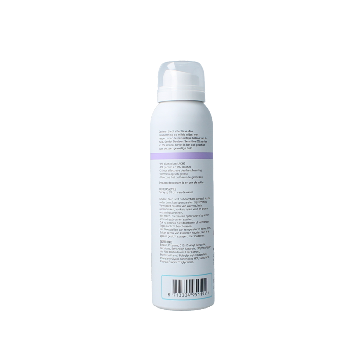 Deoleen Deodorant Spray 0% Sensitive in 150ml bottle, gentle formula for sensitive skin, with spray nozzle visible.