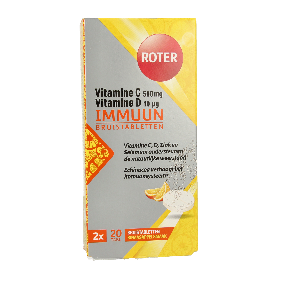 Roter immune booster effervescent vitamin tablets, 2x20 pieces, dissolvable multi-vitamin supplement with orange flavor