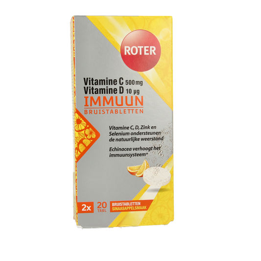 Roter immune booster effervescent vitamin tablets, 2x20 pieces, dissolvable multi-vitamin supplement with orange flavor