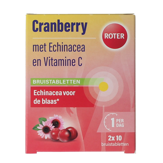 Roter Cranberry vitamine C & echinacea duopack brustabletten, herbal supplement with red packaging and tablet form.