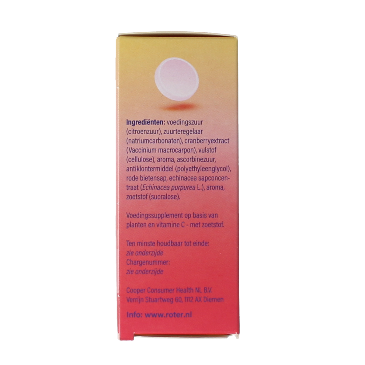 Roter Cranberry vitamin C and echinacea duo pack of 20 bruistabletten, herbal supplement with cranberry, vitamin C, and echinacea.