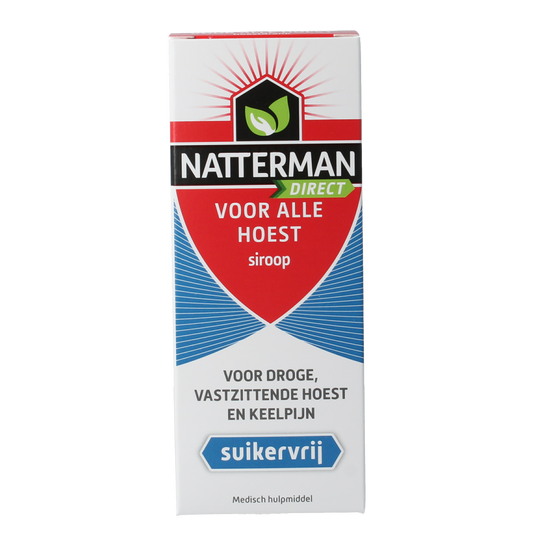 Natterman Hoest drank, sugar-free cough syrup in a 120ml bottle, designed to soothe coughs naturally.