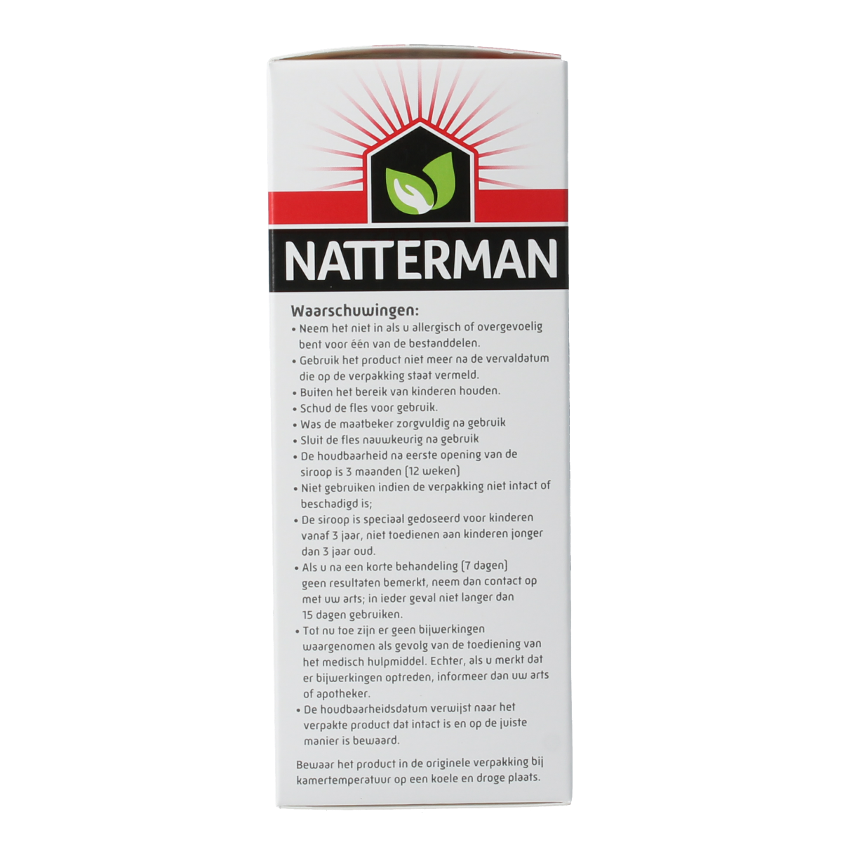 Natterman Hoest drank alle hoest suikervrij 120ml bottle, a sugar-free cough syrup for relief.