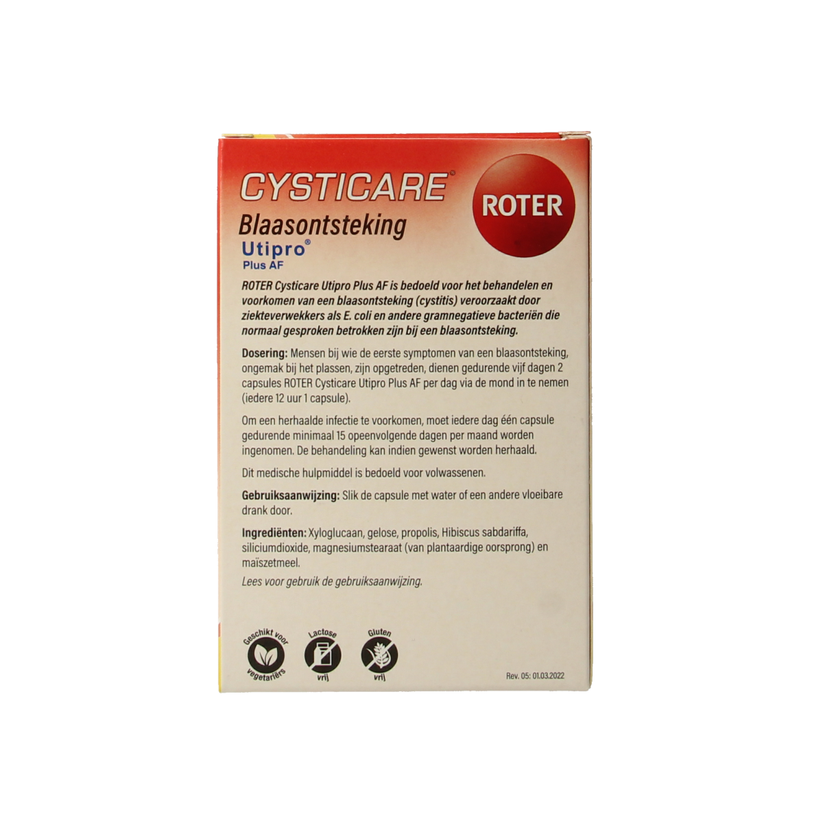 Roter Cysticare herbal supplement capsules in a clear bottle, designed to support urinary health and well-being.