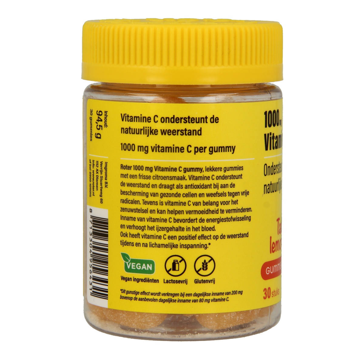 Roter Vitamine C 1000mg citroen gummy tablets, natural vitamin supplement with 30 chewable orange-flavored gummies
