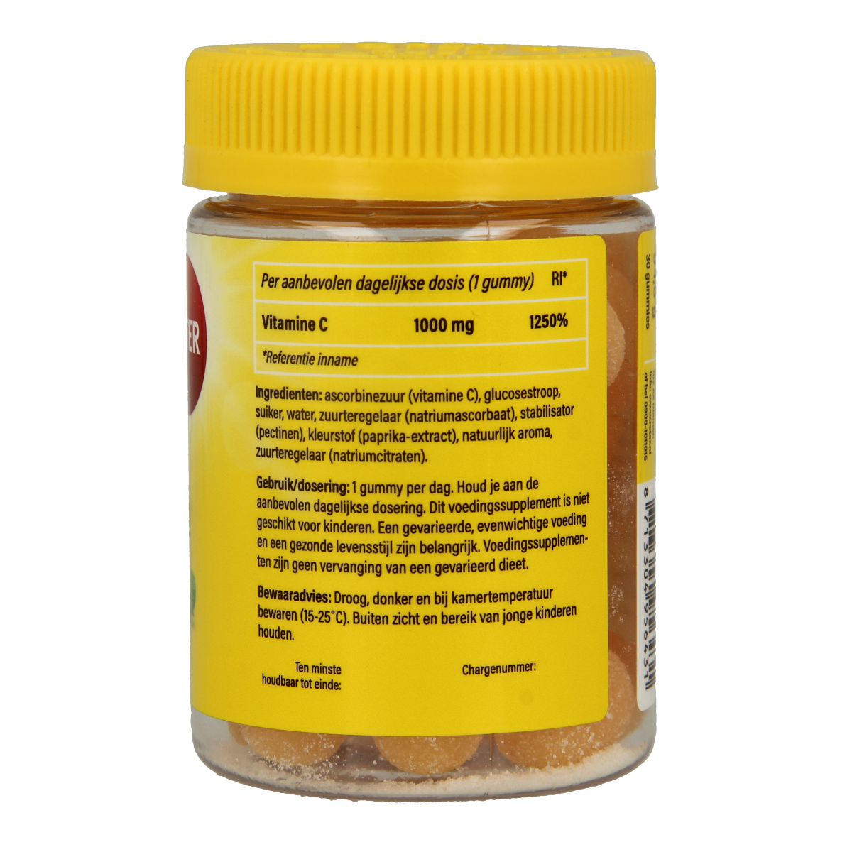 Roter Vitamine C 1000mg citrus flavored gummy tablets, 30-count vitamin supplement, natural lemon flavor, easy to chew.