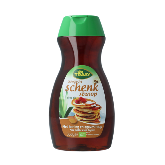 Organic de Traay Schenkstroop in a 350g jar, natural sweetener from the sugars and sweeteners category, shown in the image.