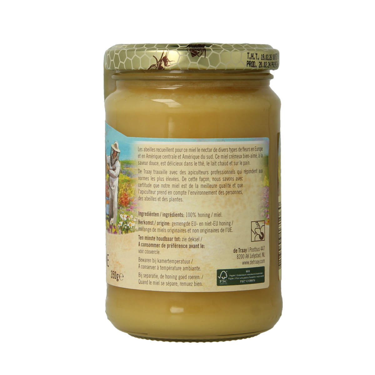 de Traay Bloemen honing crème in a 350g jar, smooth honey-based skincare product with floral extracts.