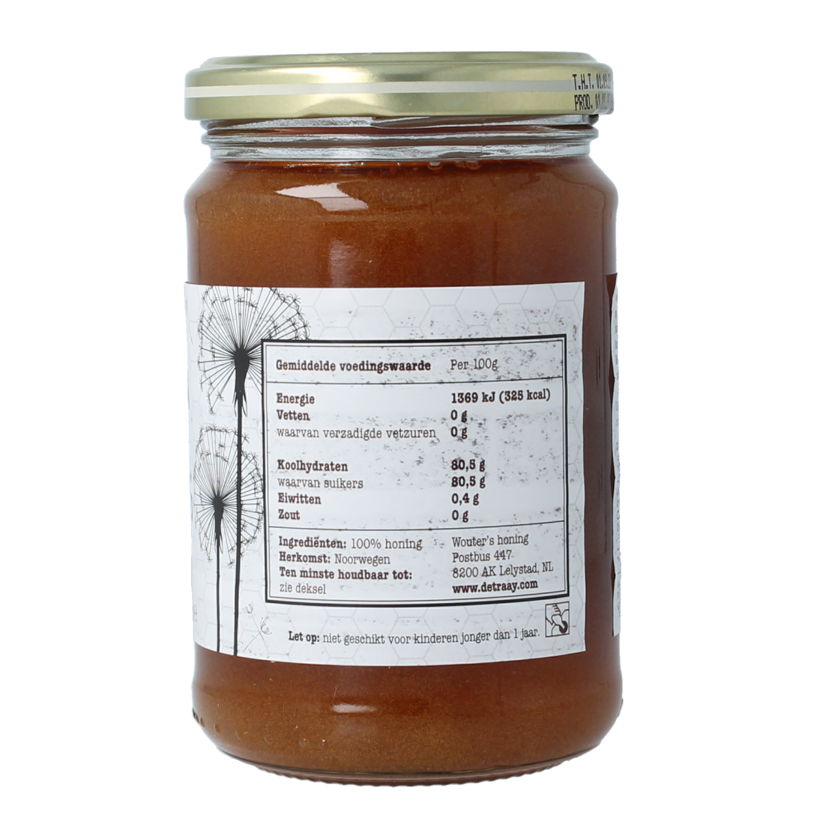 de Traay Wouters Noorse heidehoning in a 350g jar, smooth amber honey with natural floral notes.