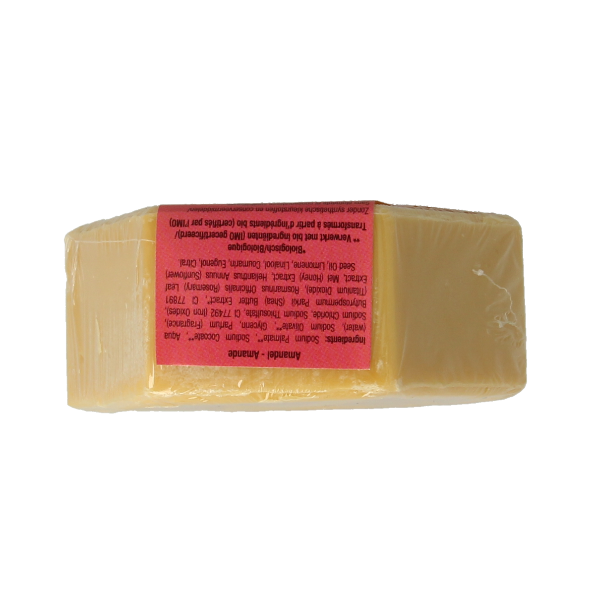 De Traay bio amandelzeep, 100g bar with natural almond scent and ingredients, showcasing the soap's smooth, creamy texture.