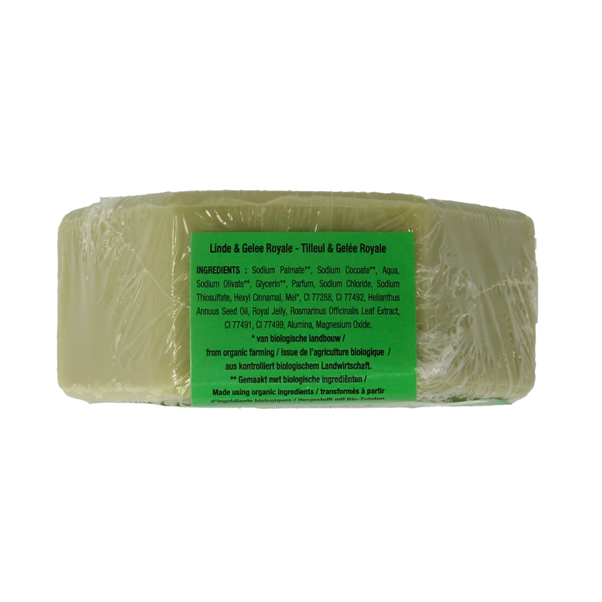 de Traay lindebloesem en koninginnegelei biologische zeep in 100g, featuring a soap bar with natural linden blossom scent
