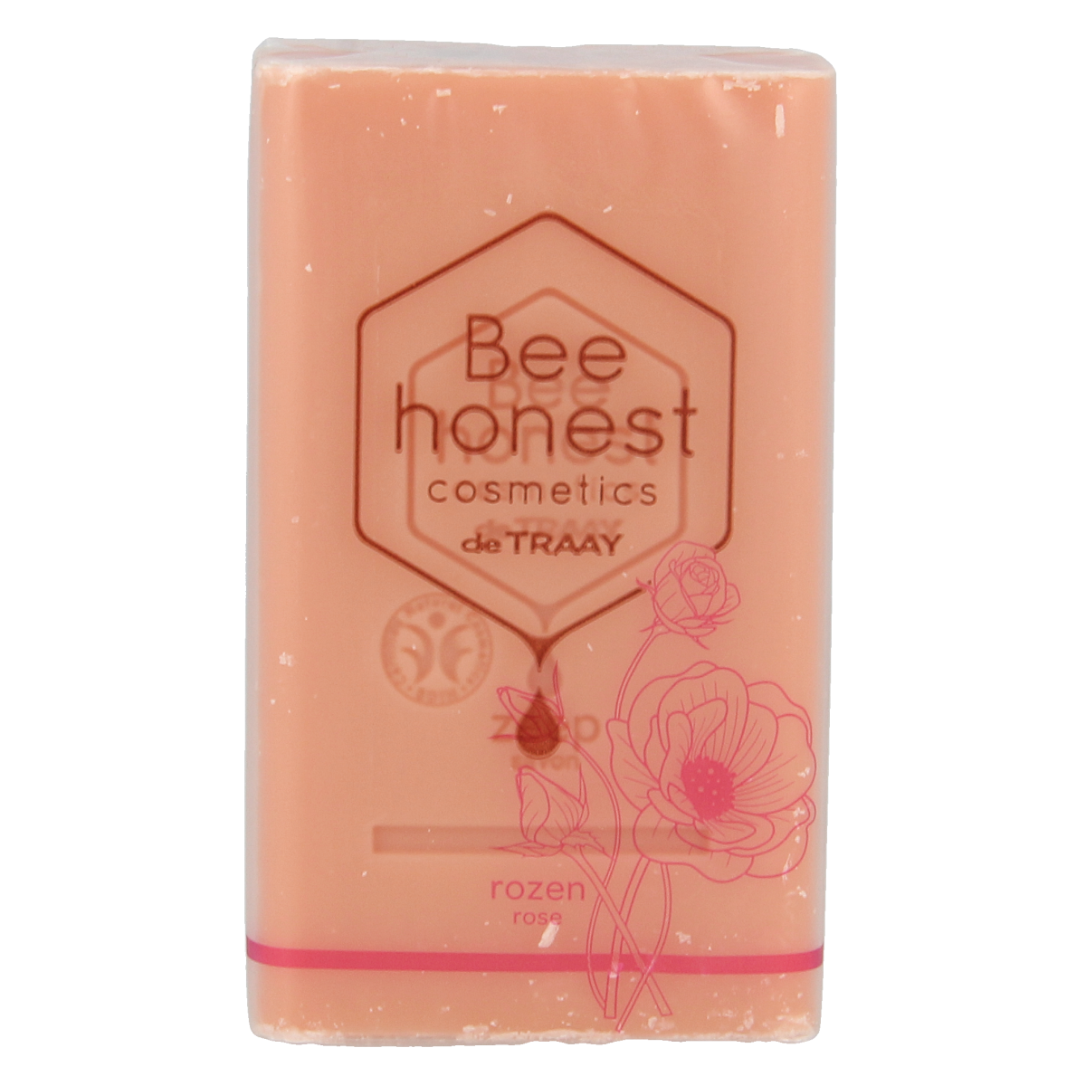 Traay Bee Honest Zeep with rose scent, 100g bar featuring floral design and natural ingredients, ideal for gentle skincare.
