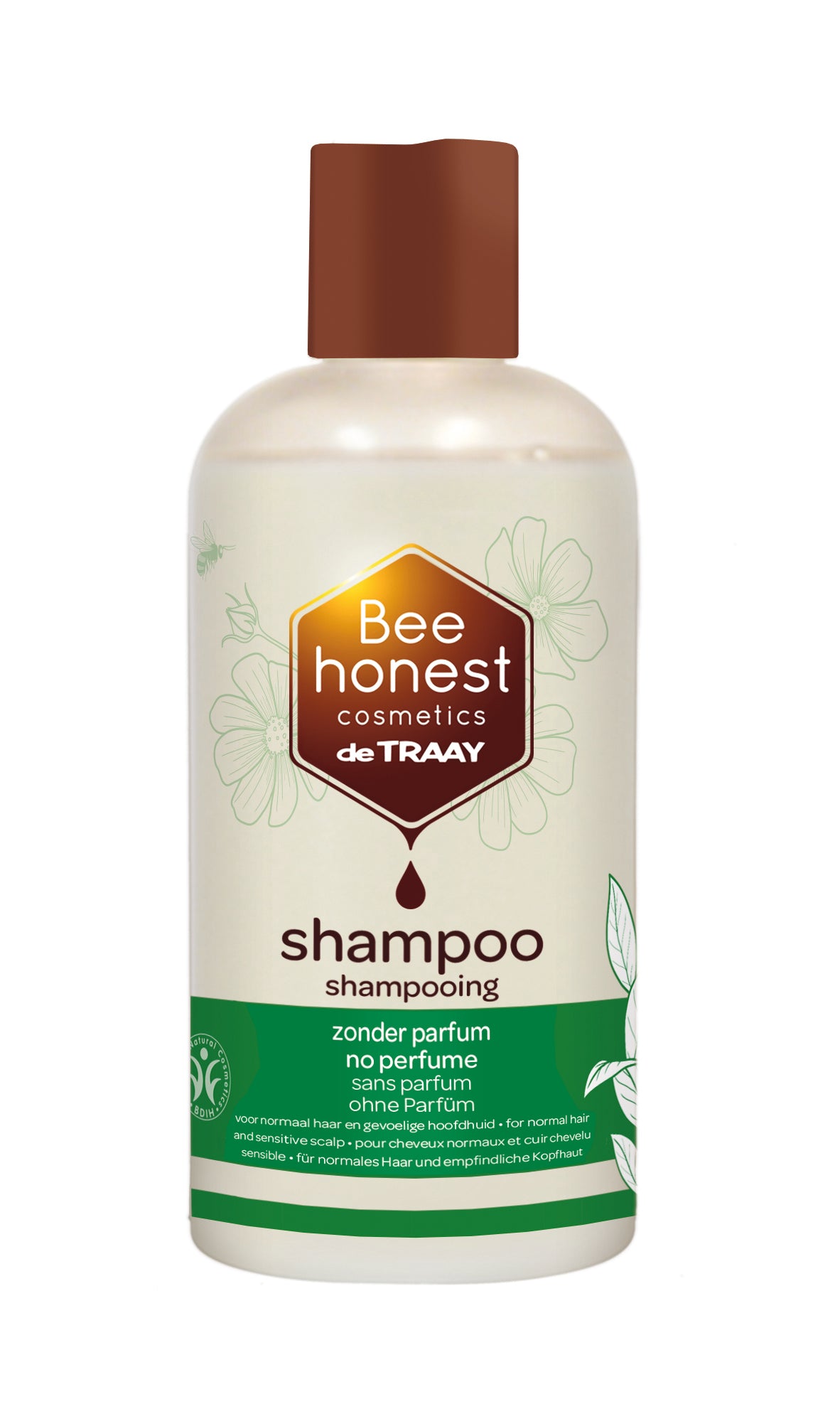 Traay Bee Honest shampoo parfum vrij, 250ml bottle, natural hair care product with clean, clear packaging and label.