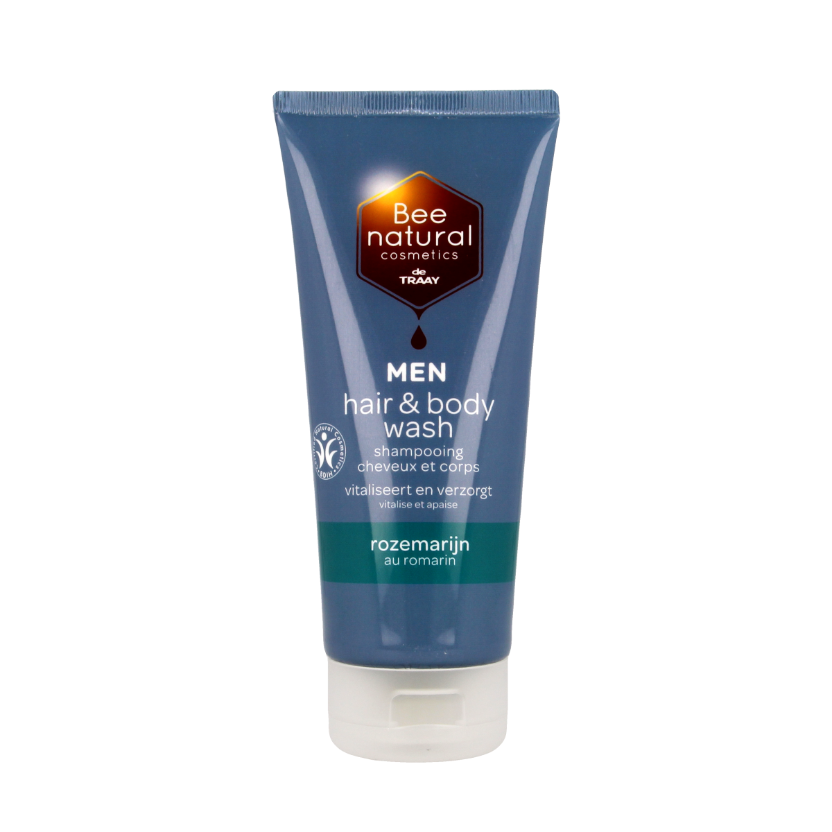 Traay Bee Honest men's rosemary hair and body wash in a 200ml bottle, designed for nourishing hair and skin during showering.