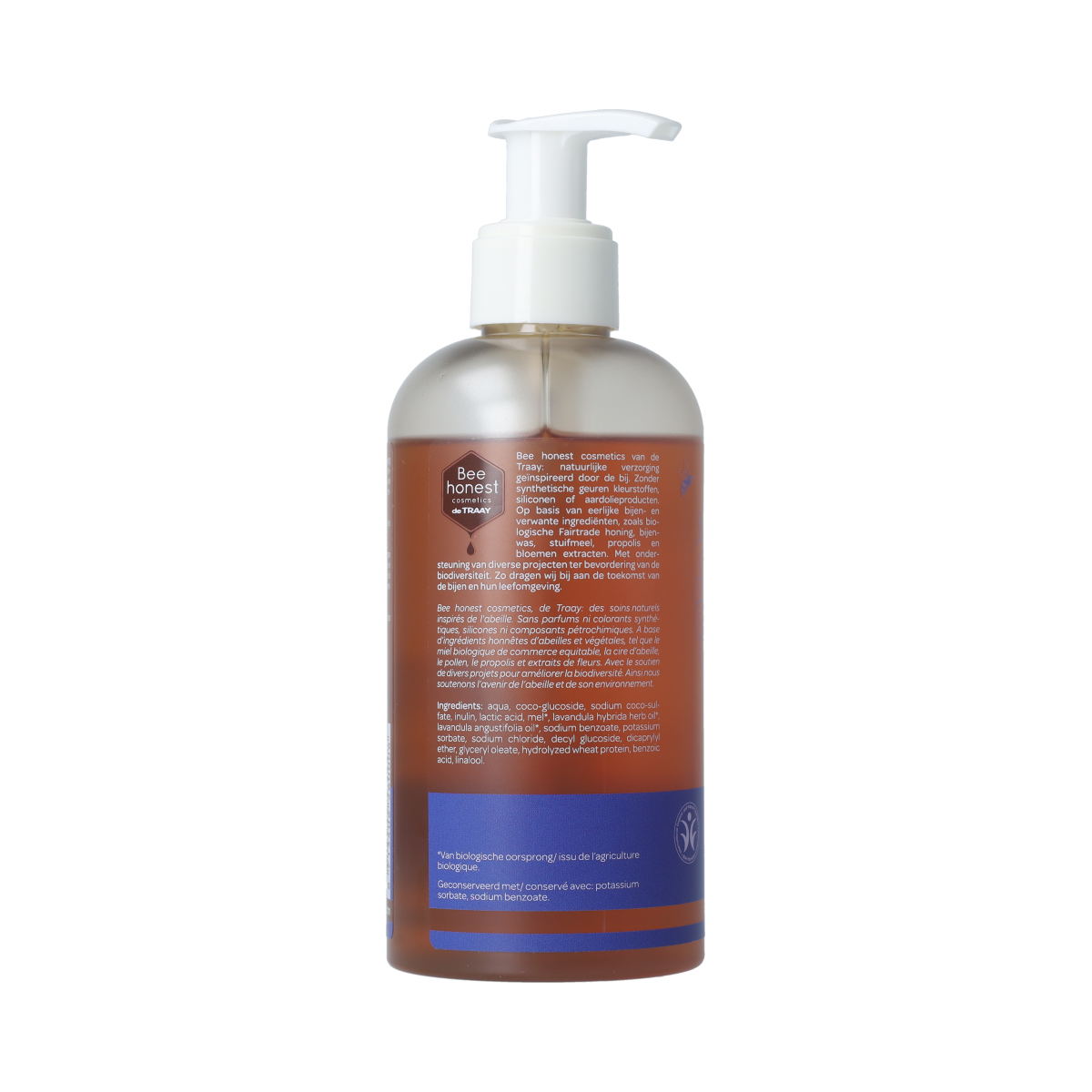 Traay Bee Honest lavendel handzeep in 250ml bottle, gentle hand care with lavender scent, natural handverzorging product.