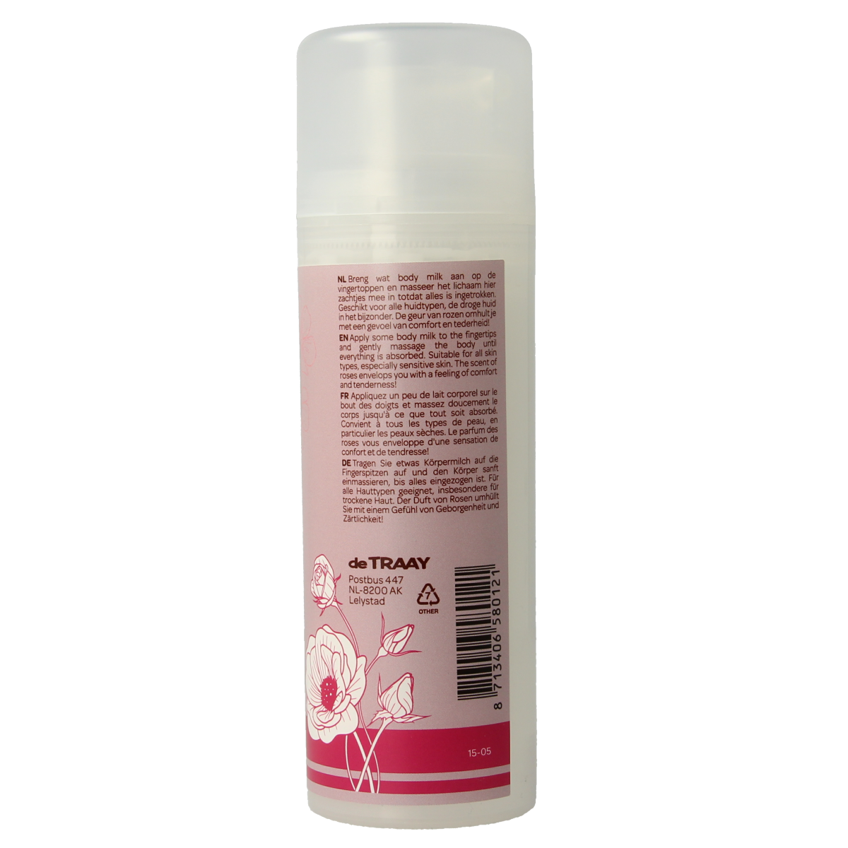 Traay Bee Honest Bodymilk rose scent in a 150ml bottle, smooth body moisturizer for nourishing skin.