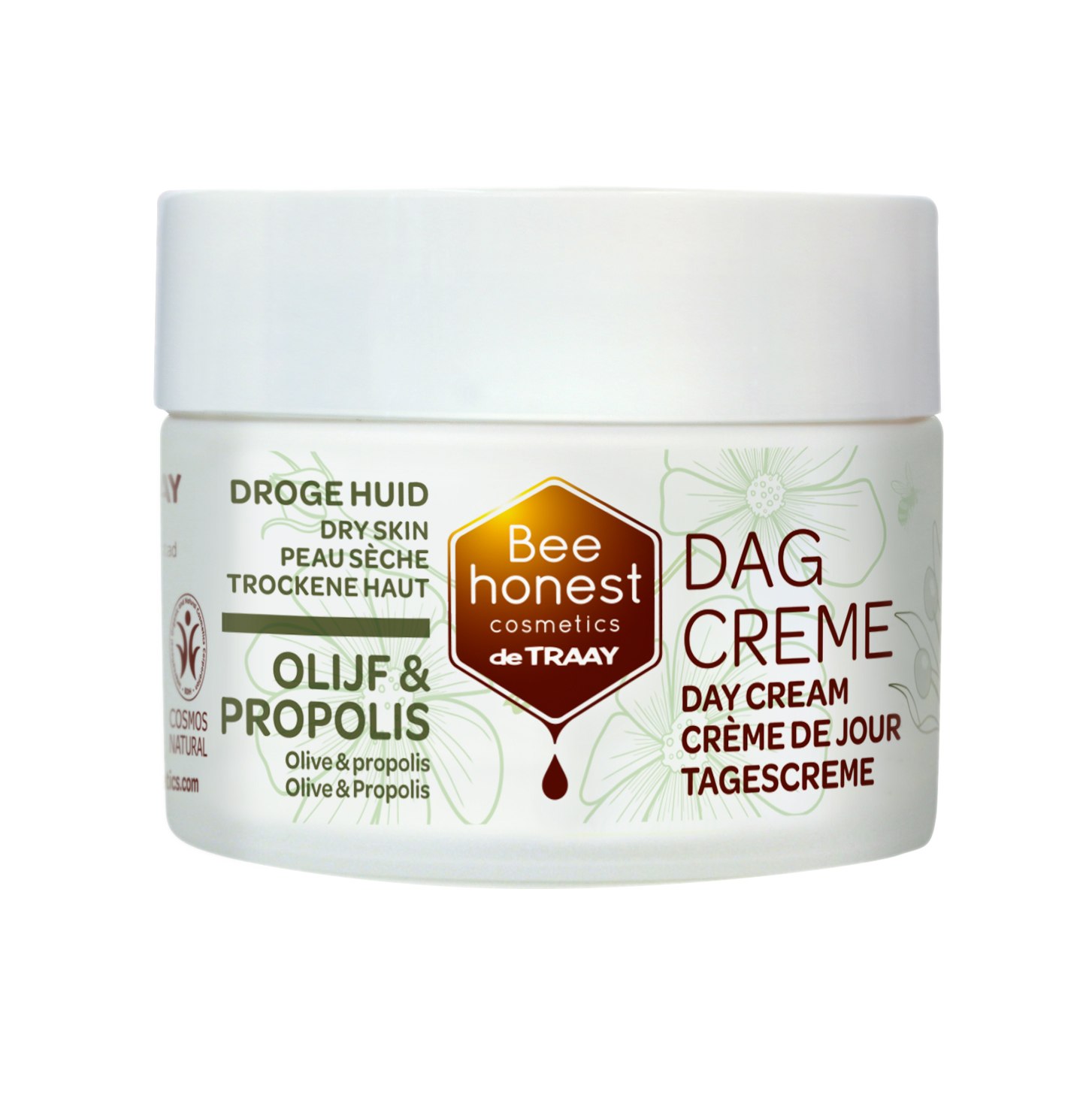 Traay Bee Honest olive propolis face cream in a 50ml jar, natural facial skincare for nourishment and hydration.