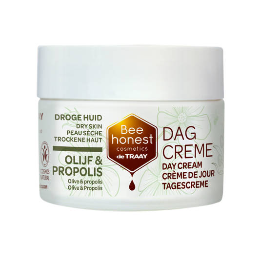Traay Bee Honest olive propolis face cream in a 50ml jar, natural facial skincare for nourishment and hydration.