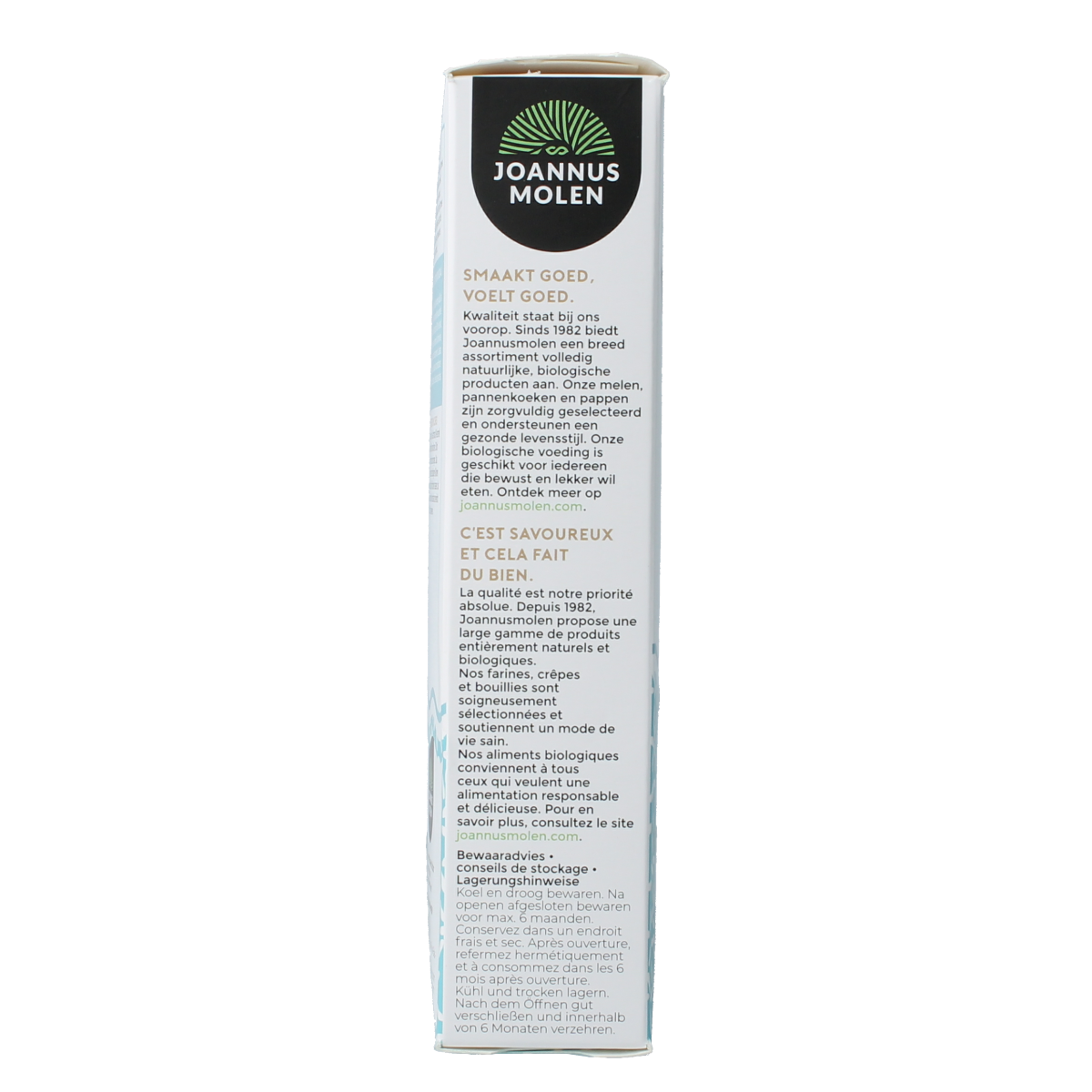 Joannusmolen Rijstemeel eerste keuze bio 350g, gluten-free rice flour for baking and cooking, organic product.