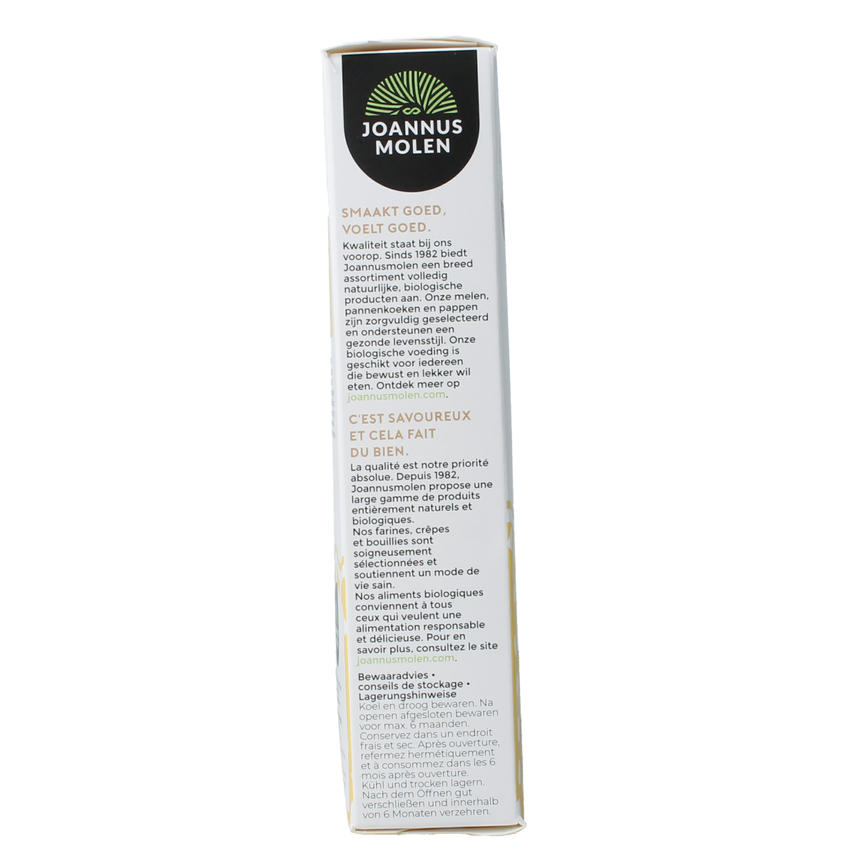Joannusmolen bio maize flour in 250g package, first choice baking mix, natural gluten-free maize meal for baking.