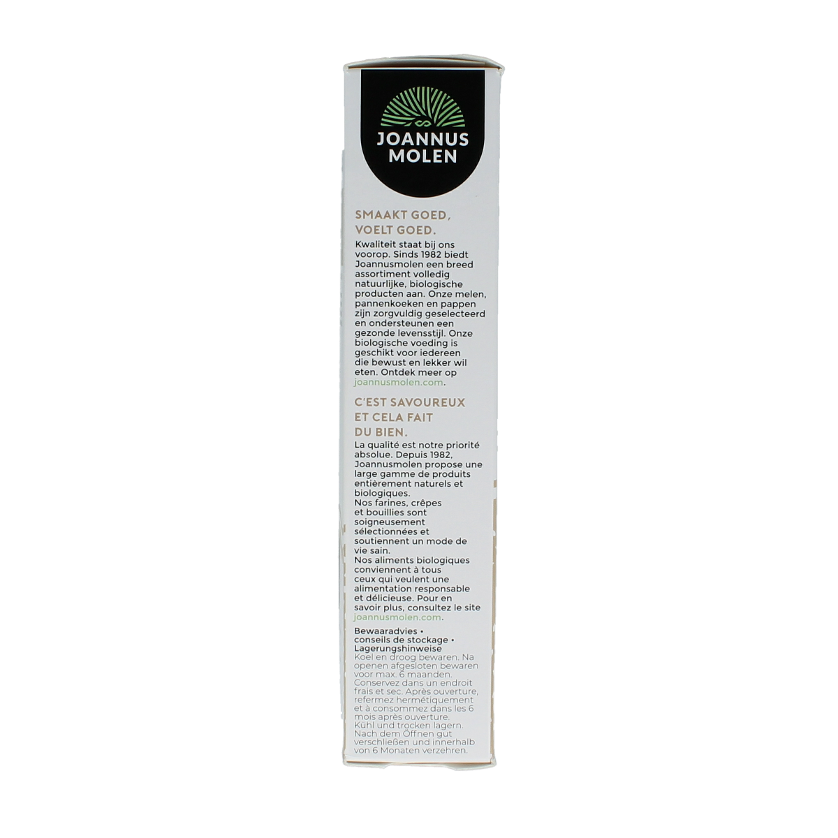 Joannusmolen Paneermeel eerste keuze bio breadcrumb mix in 300g package, made from organic bread crumbs for baking and frying.