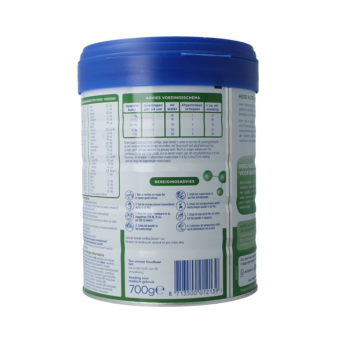 Hero Nutrasense Comfort+ AR baby and toddler formula, 0-6 months, 700g, in a can with feeding instructions on the label.