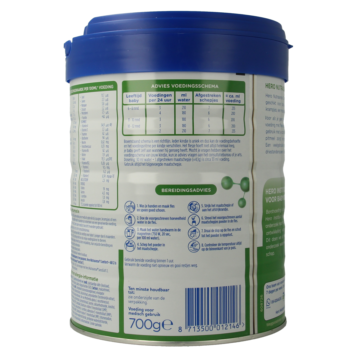 Hero Nutrasense Comfort+ AR opvolgmelk 2 baby formula in 700g container, suitable for infants 6 months and older.