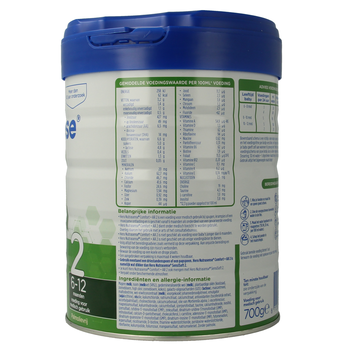 Hero Nutrasense Comfort+ AR opvolgmelk 2 baby formula in a 700g container, designed for infants 6 months and older.