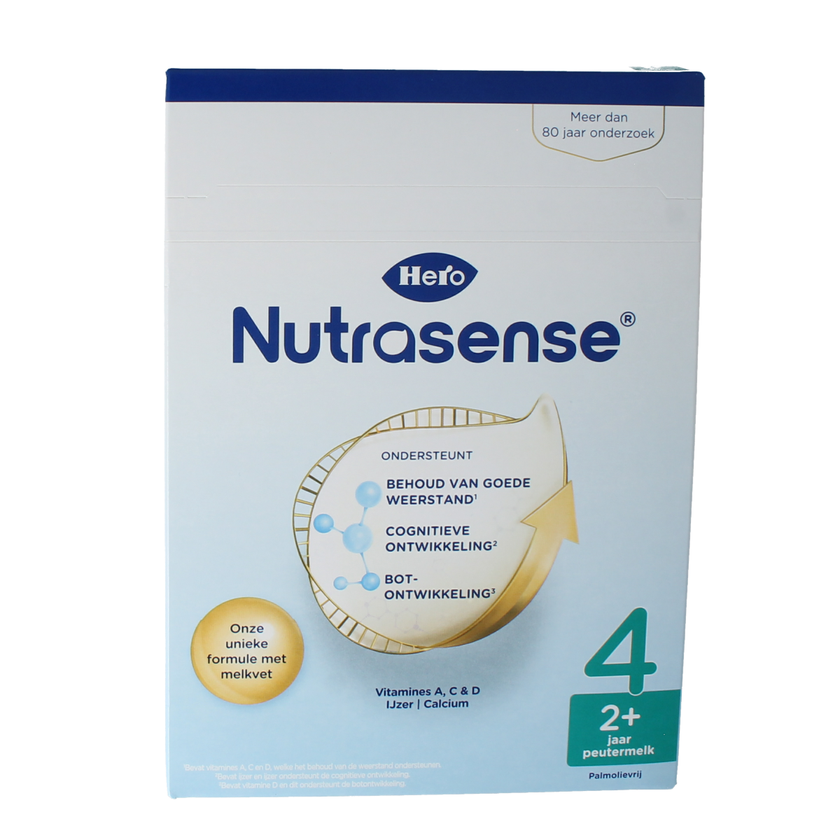 Hero Nutrasense Peutermelk 4 baby and toddler formula, 700g, shown in a container with branding and product label.