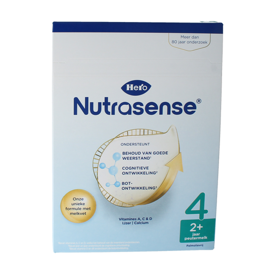 Hero Nutrasense Peutermelk 4 baby and toddler formula, 700g, shown in a container with branding and product label.