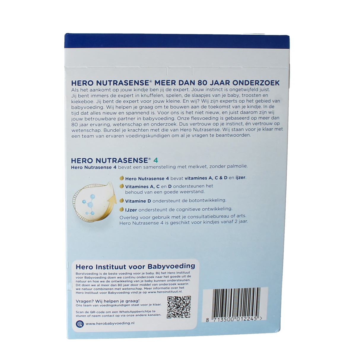 Hero Nutrasense Peutermelk 4 baby and toddler formula, 700g, showing the can with label and nutrition information.