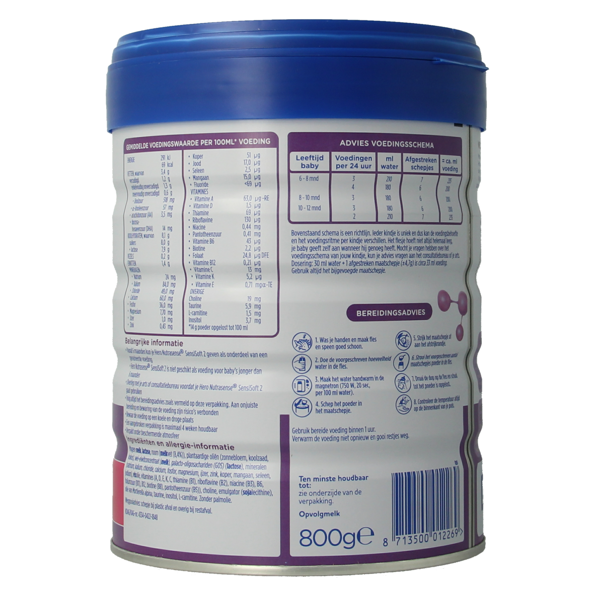 Hero Nutrasense SensiSoft follow-on milk for babies 6-12 months, 800g, in a baby and toddler nutrition product image.