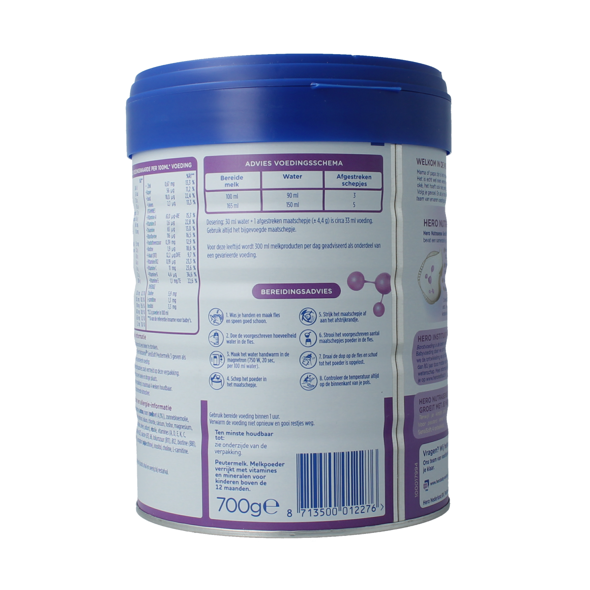 Hero SensiSoft Peutermelk 3 baby and toddler formula in 700g can, soft milk for infants and young children.